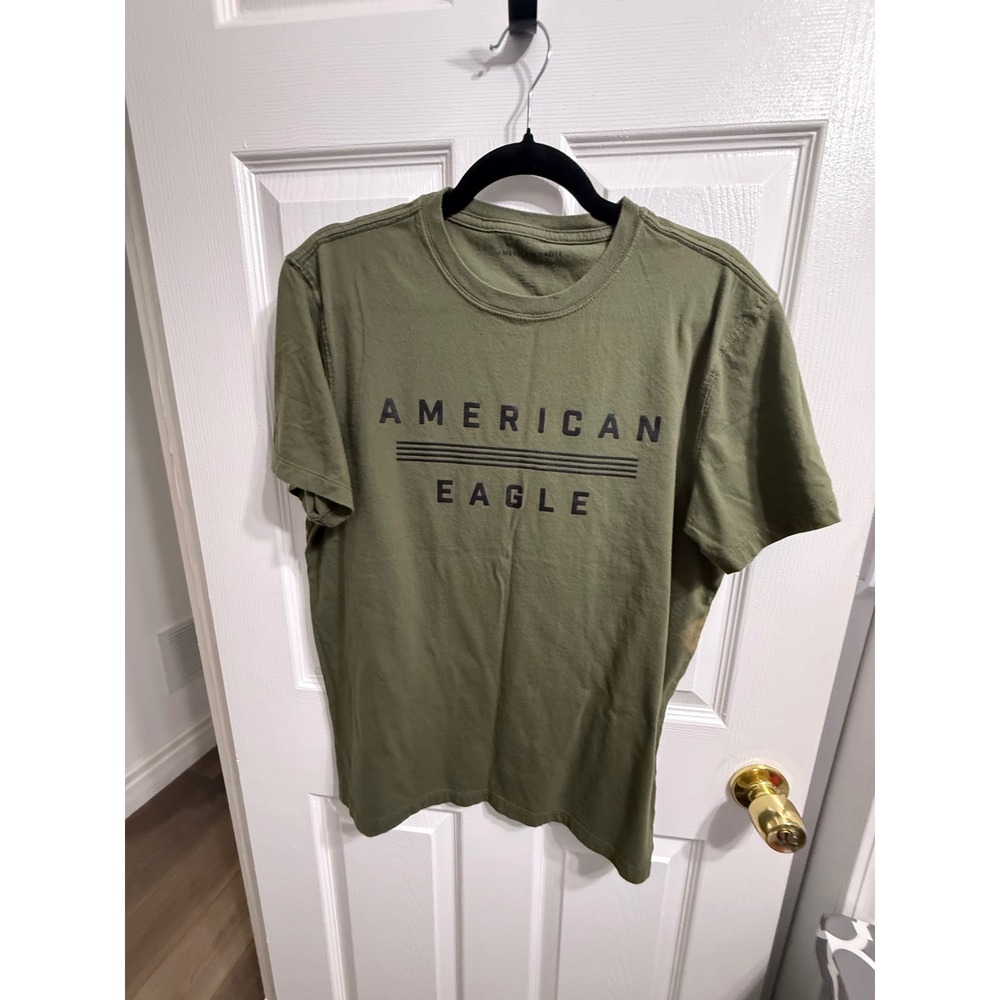 American Eagle Mens Olive Green Graphic Logo T-Shirt Standard Fit Size M